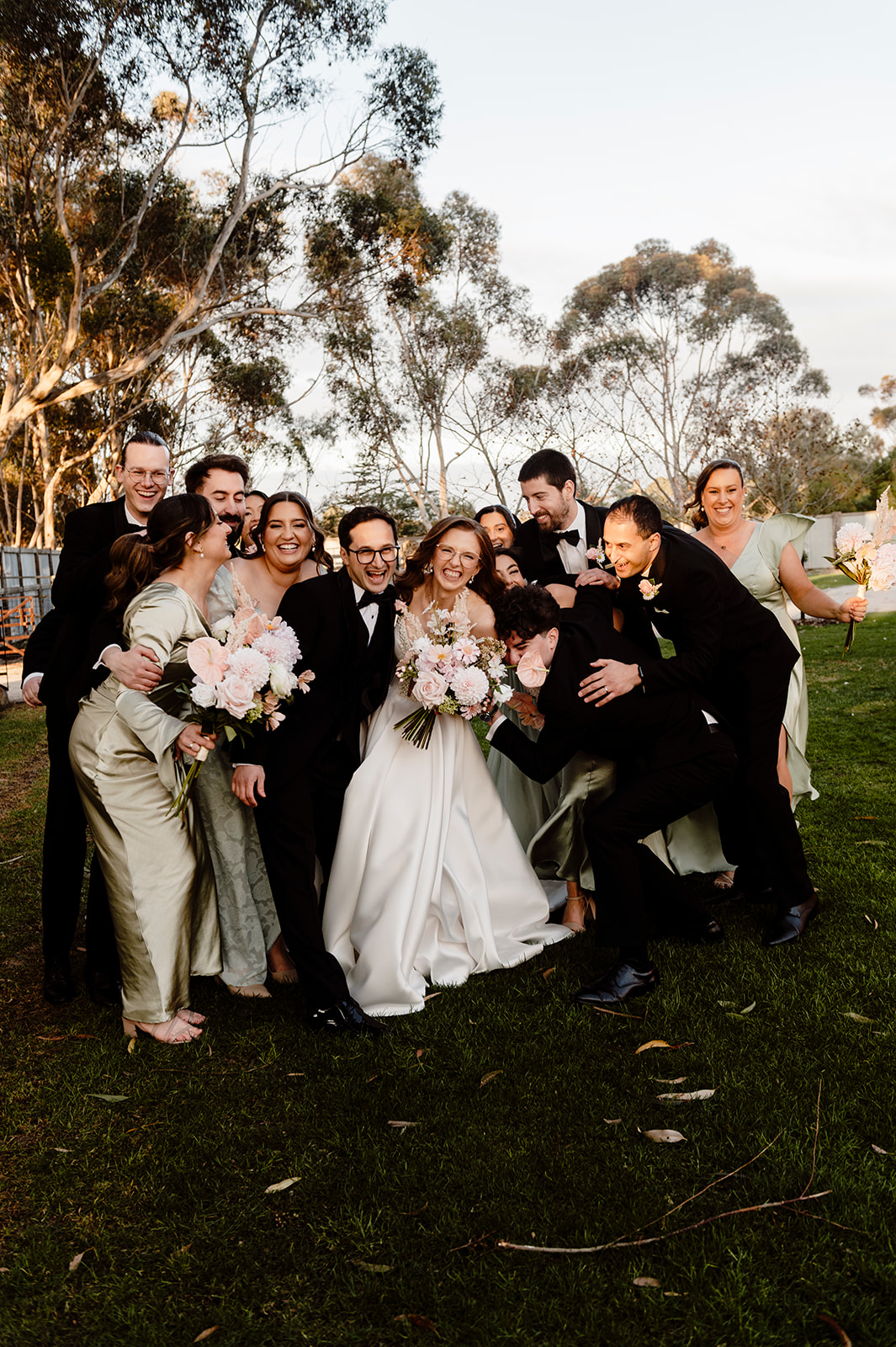 Bride and groom with their bridal party at Warrawong Estate