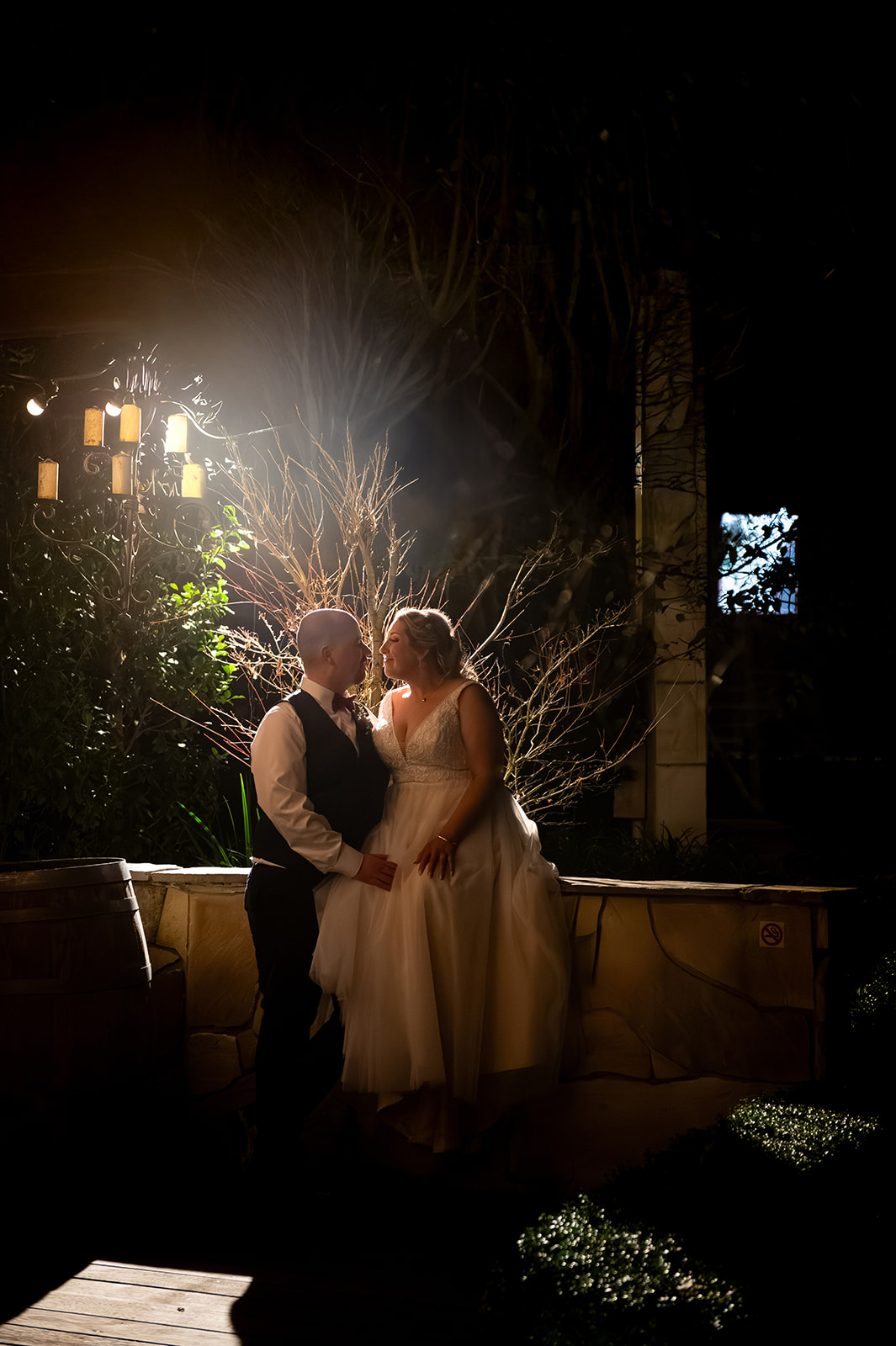 Bride and groom at night Ballara Receptions